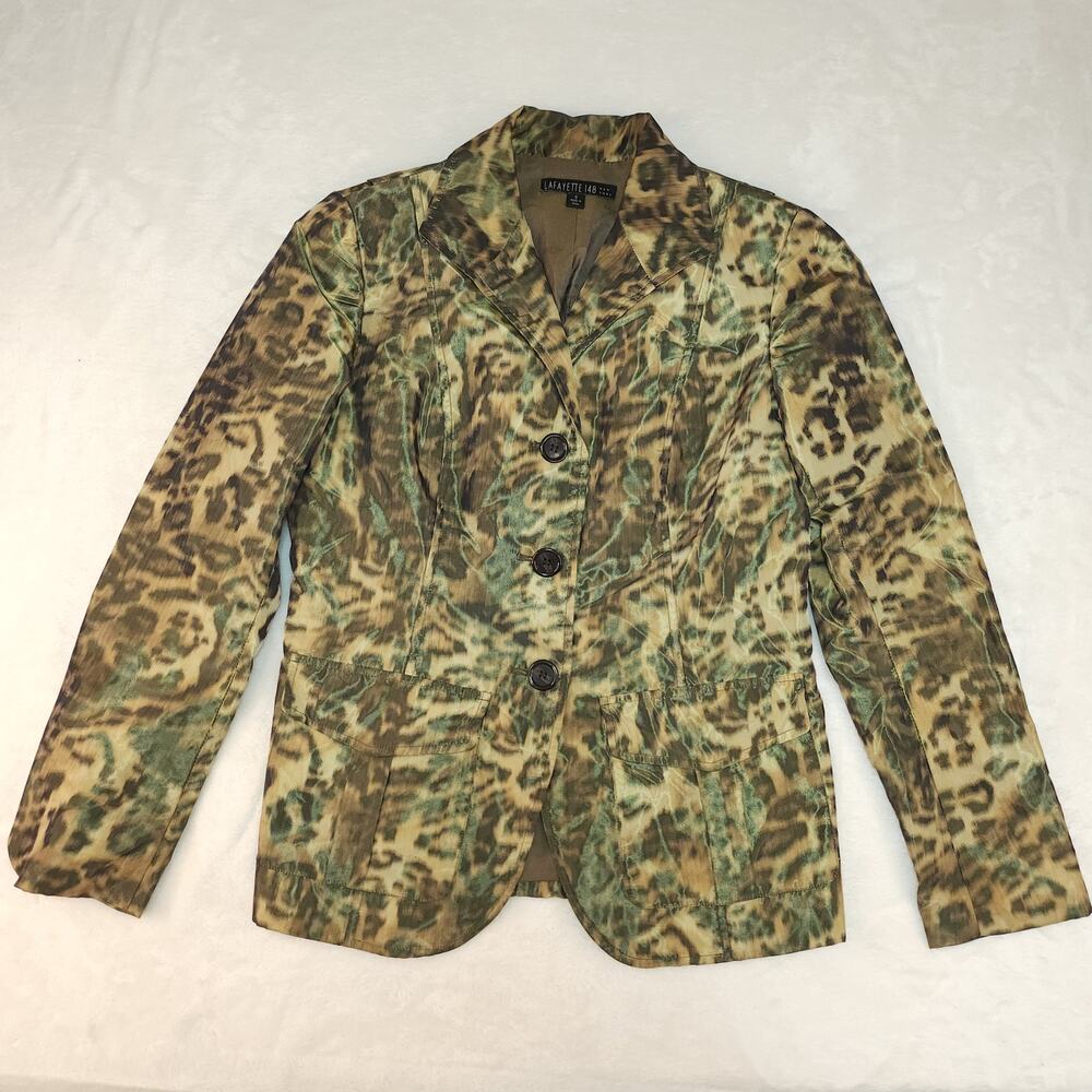 Leopard Cheetah Shiny Blazer 6 Sharkskin Satin Iridescent Lafayette 148 Retro